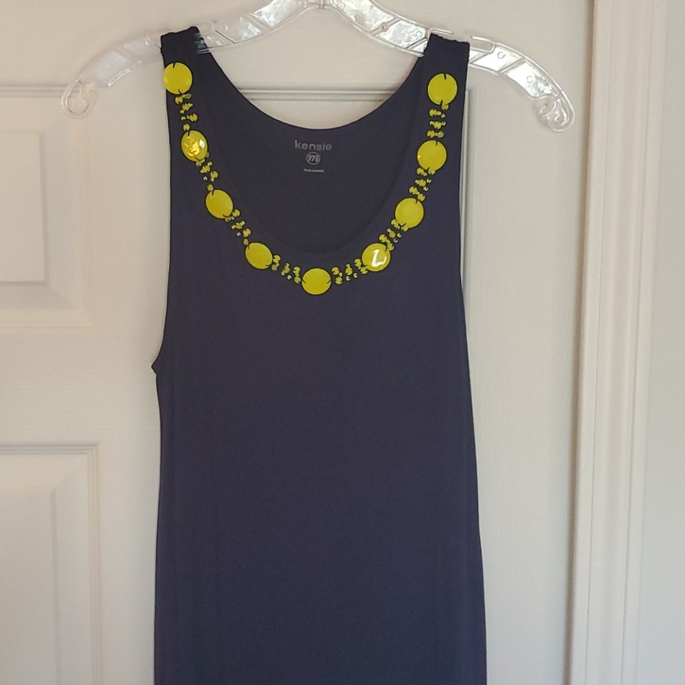 Kensie Navy High/Low Maxi w/Neon Gem Necklace